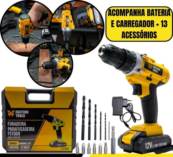 Furadeira e Parafusadeira FST009 3/8 12V  - Fasterr
